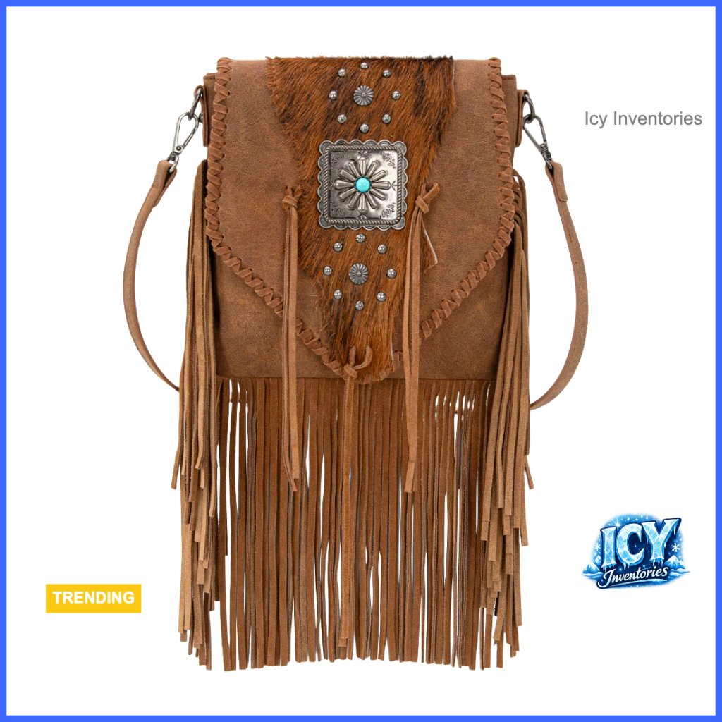 Genuine Hair-On Cowhide Fringe Crossbody Bag With Detachable Strap
